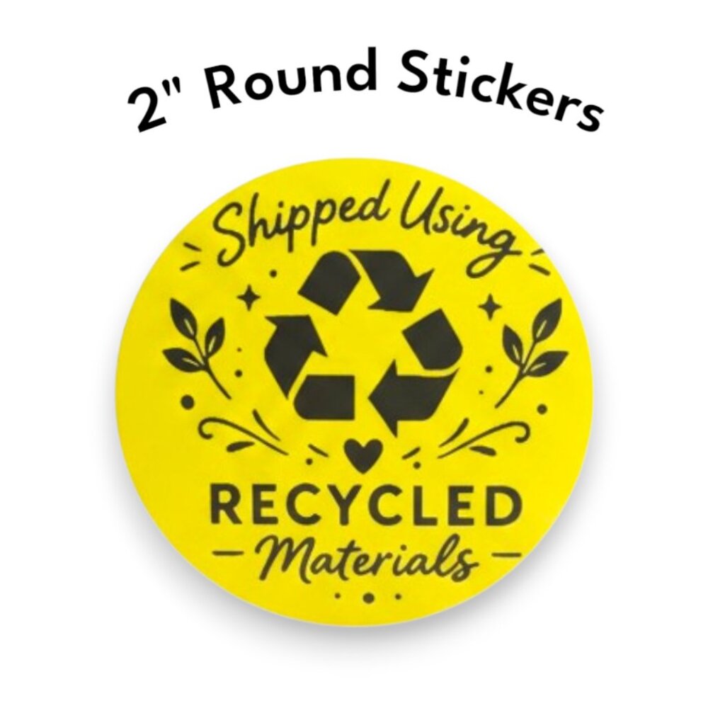 200 Recycled Materials Shipping Stickers Yellow 2" Round Eco Packaging Labels